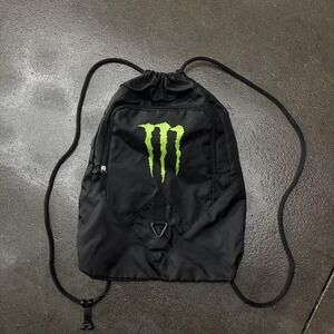 Y2K Monster Energy Drawstring Backpack Black 22" Nylon Lightweight Men Gym